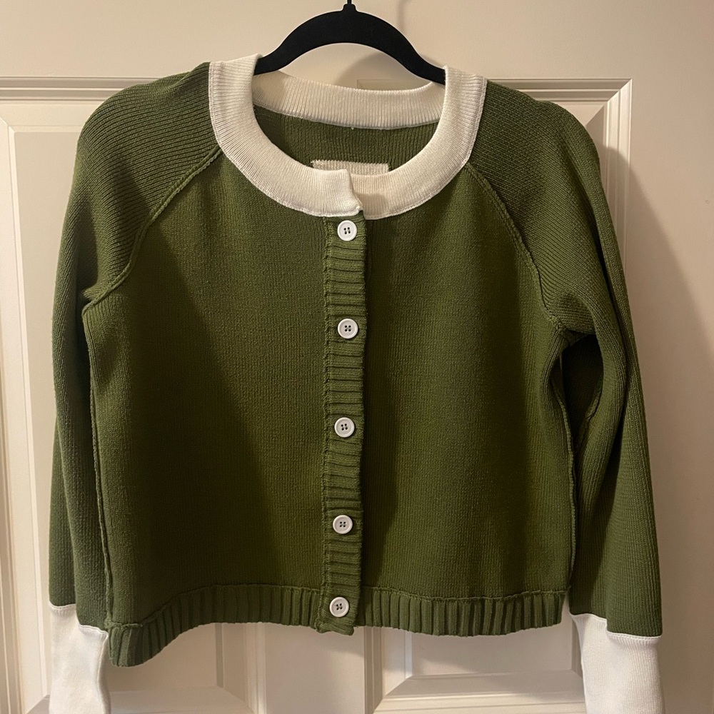 Olive Green Contrast Trim Button-Up Cardigan